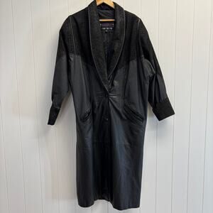 Vintage Middlebrook Park‎ Womens 80s Witchy Goth Leather Trench Coat Size M